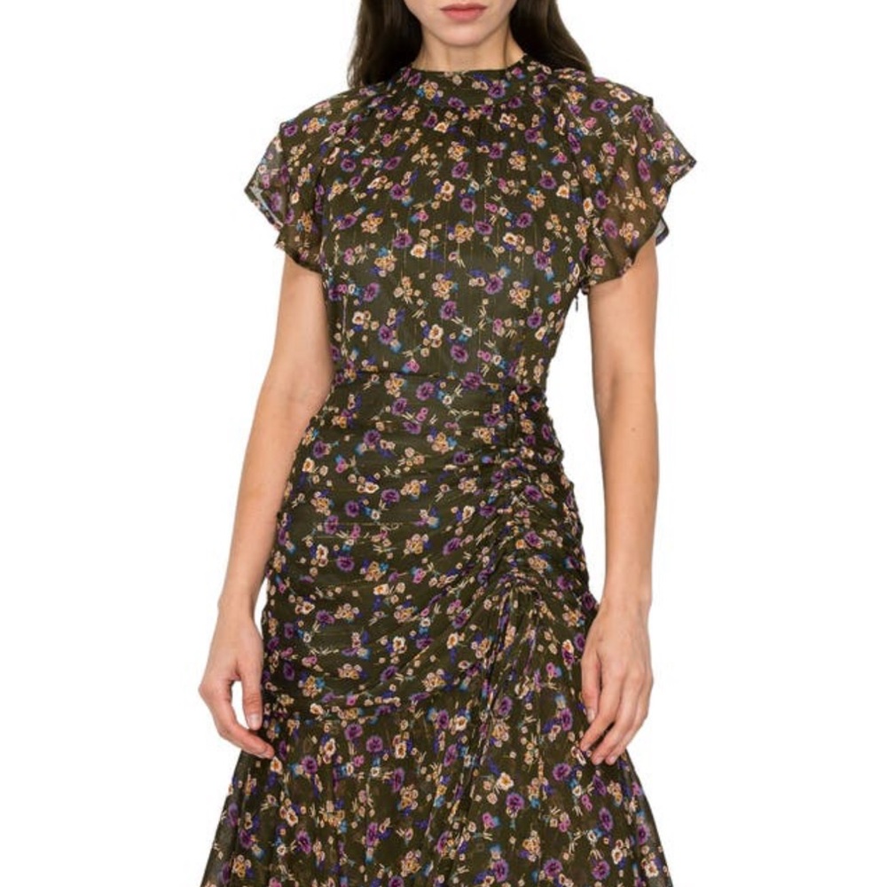 Tiered Olive Green Floral Maxi Dress